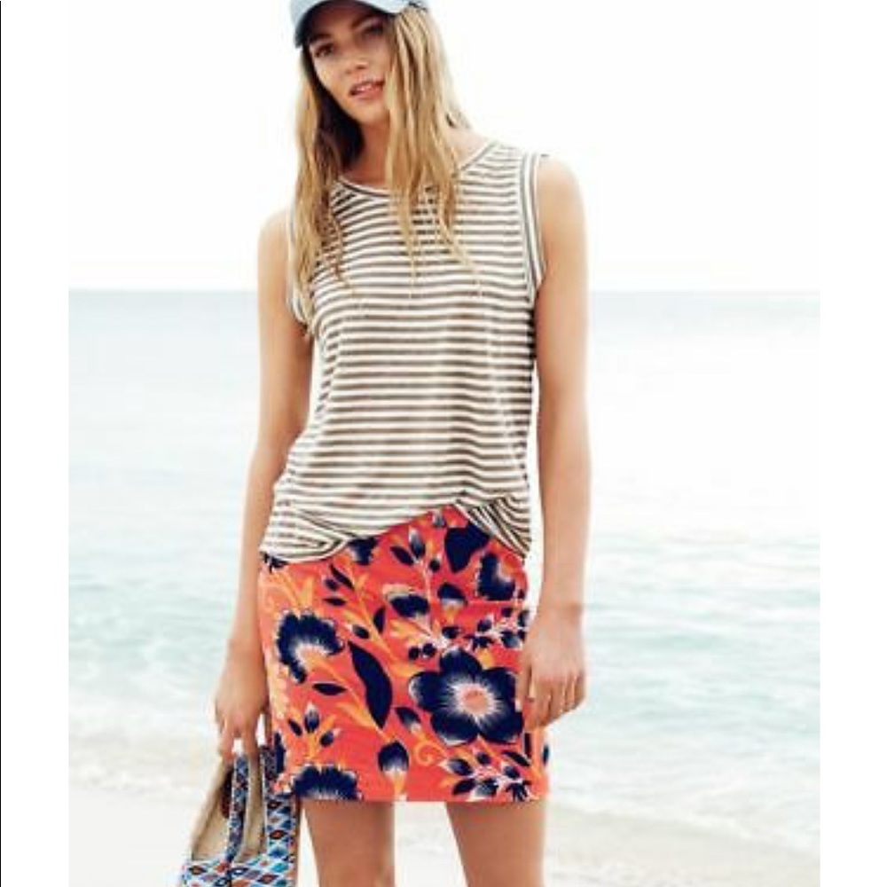 J.Crew Orange Navy Hibiscus Floral Postage Mini Skirt Sz 6